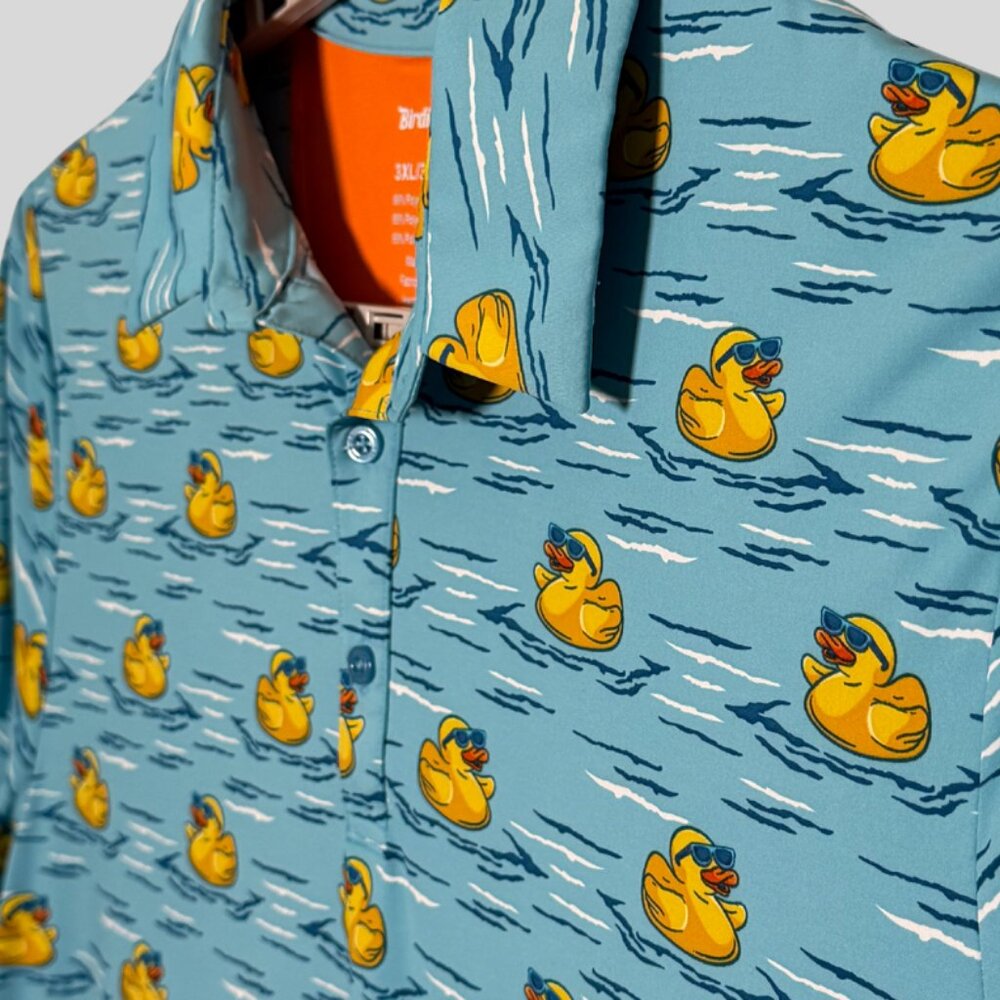 Birdie Bound Rubber Duck Print Men's Golf Polo 3XL